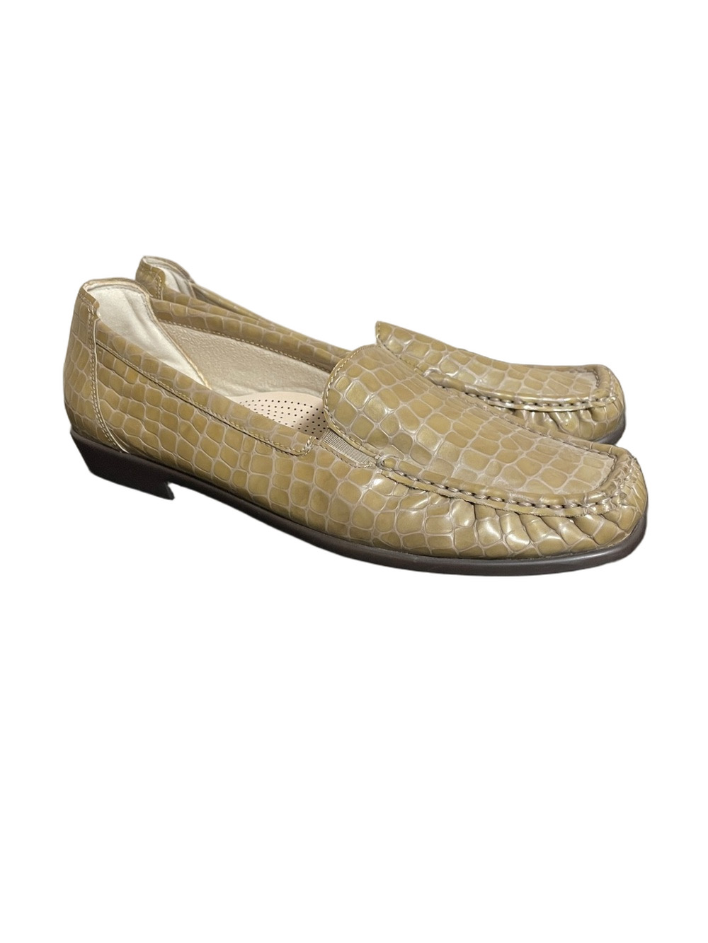 SAS Simplify Tripad Comfort Loafers in Croc Embossed Beige Shoes Size 10
